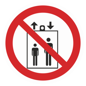 Наклейка P-34 «Запрещается пользоваться лифтом для подъема (спуска) людей»